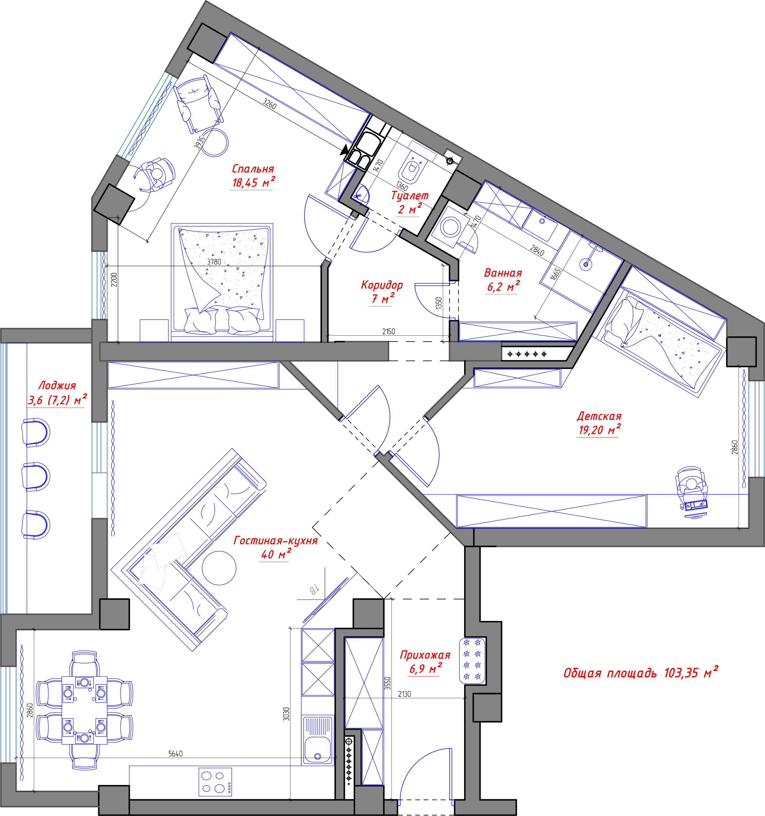 ТРЕХКОМНАТНАЯ КВАРТИРА, 105 М2
